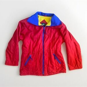 Vintage Y2K Colorblock Retro Primary Colors Red Quilted Anorak Jacket Sz Large